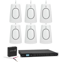 Commercial Six Speaker Sound System for Small Cafe Bar Restaurant Brewery Starter Package with FREE Wi-Fi Streamer White
